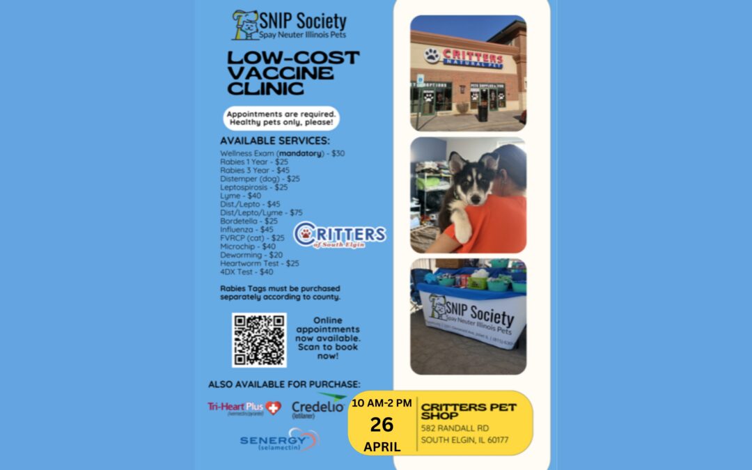 Low-Cost Vaccine Clinic at Critters Pet Shop-April!