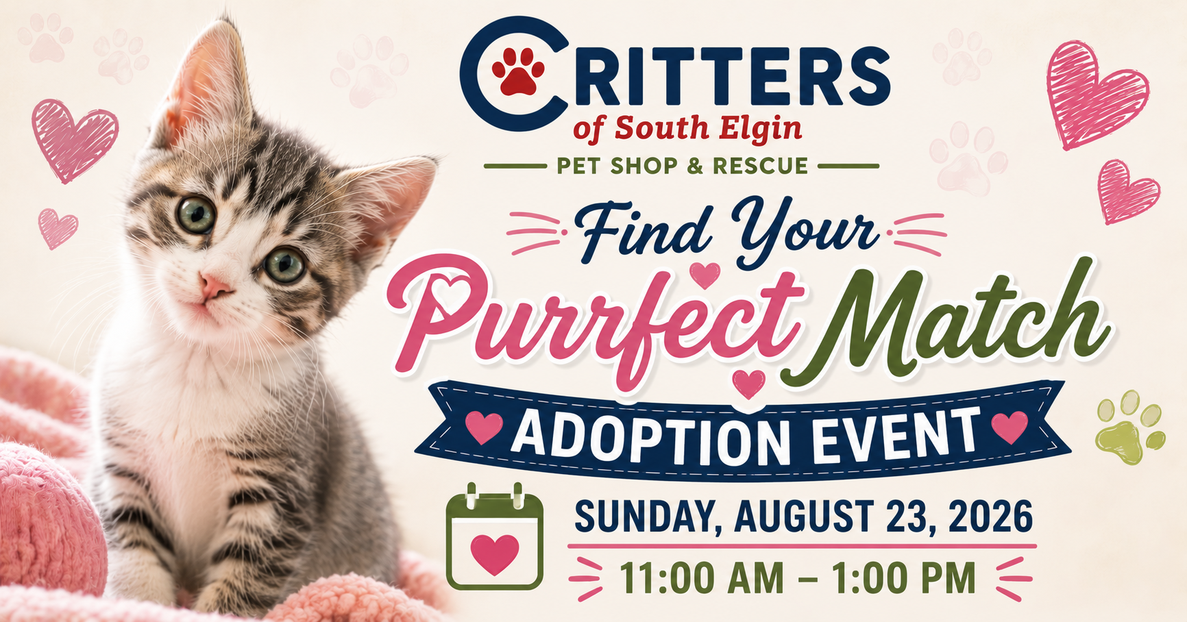 ❤️ Find Your Purrfect Match Adoption Event-August 23rd