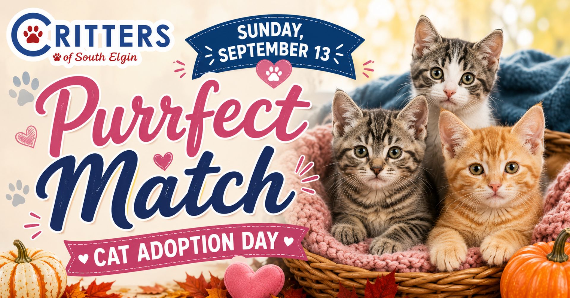 Sunday, September 13- 💕 Purrfect Match Cat Adoption Day