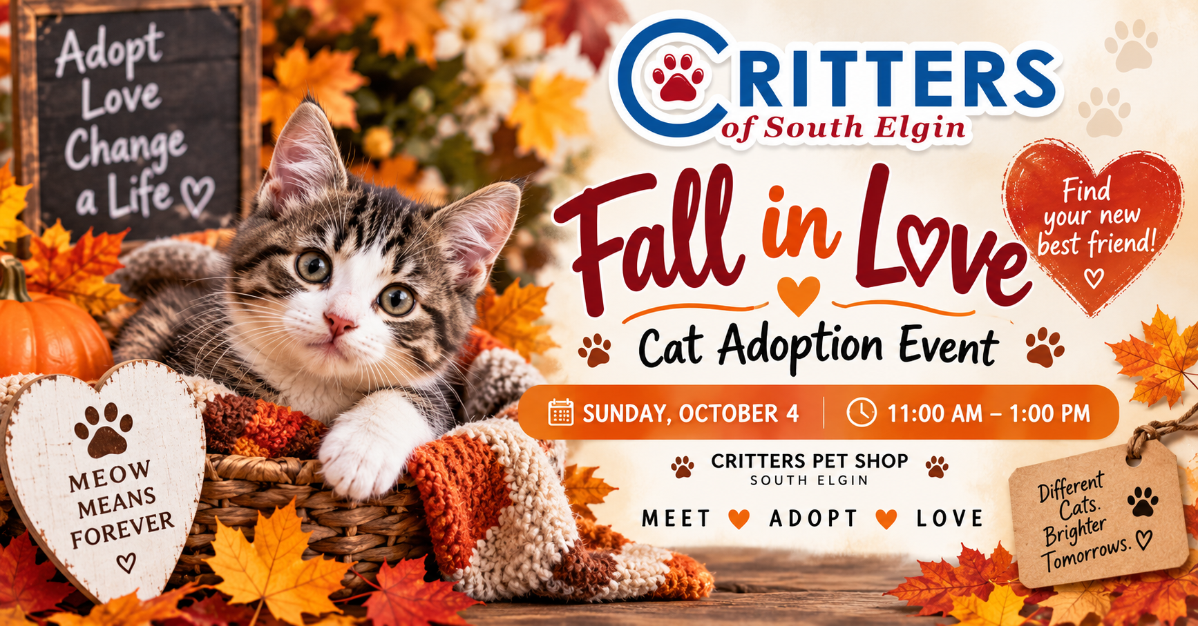 Fall in Love Cat Adoption Event at Critters Pet Shop!